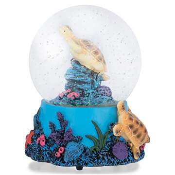 Elanze Designs Coral Reef Sea Turtles 100MM Sturdy Wind Up Musical Glitter Water Snow Globe Tabletop Dresser Nightstand Figurine Decoration Plays Tune Wonderful World