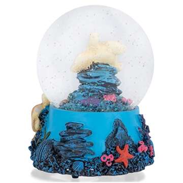Elanze Designs Coral Reef Sea Turtles 100MM Sturdy Wind Up Musical Glitter Water Snow Globe Tabletop Dresser Nightstand Figurine Decoration Plays Tune Wonderful World