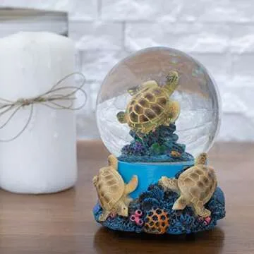 Elanze Designs Coral Reef Sea Turtles 100MM Sturdy Wind Up Musical Glitter Water Snow Globe Tabletop Dresser Nightstand Figurine Decoration Plays Tune Wonderful World