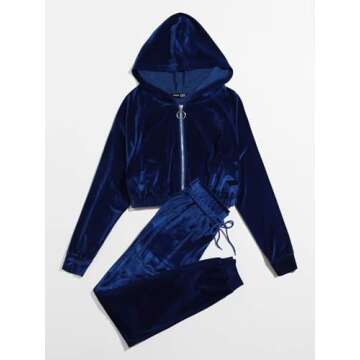 Luxurious Navy Velvet Hoodie & Sweatpants Set - XS