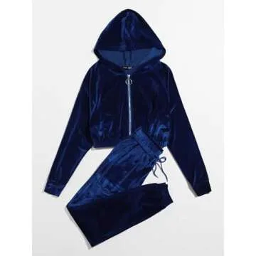 Luxurious Navy Velvet Hoodie & Sweatpants Set - XS