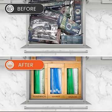 mHomeAid Bag Storage Organizer - Bamboo Food Plastic Baggie Holder, Dispenser, and Container for Kitchen Drawer - Fits Ziplock and Ziploc Gallon, Quart, Sandwich & Snack Sized Slider Bags (Bamboo)