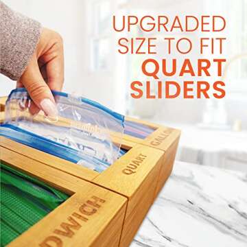 mHomeAid Bag Storage Organizer - Bamboo Food Plastic Baggie Holder, Dispenser, and Container for Kitchen Drawer - Fits Ziplock and Ziploc Gallon, Quart, Sandwich & Snack Sized Slider Bags (Bamboo)