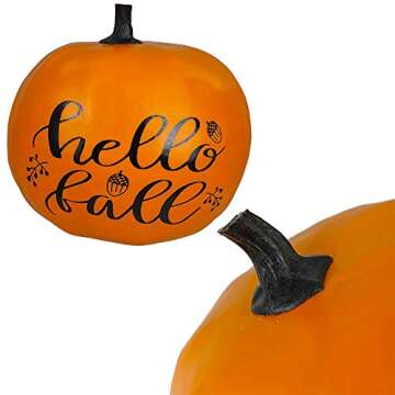 Winlyn 1Pcs 8" Large Hello Fall Orange Pumpkin, Black Lettering Orange Pumpkin Craft Pumpkin, Thanksgiving Pumpkin Decor, Fall Pumpkin Decor