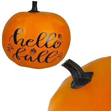 Winlyn 1Pcs 8" Large Hello Fall Orange Pumpkin, Black Lettering Orange Pumpkin Craft Pumpkin, Thanksgiving Pumpkin Decor, Fall Pumpkin Decor
