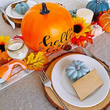 Winlyn 1Pcs 8" Large Hello Fall Orange Pumpkin, Black Lettering Orange Pumpkin Craft Pumpkin, Thanksgiving Pumpkin Decor, Fall Pumpkin Decor