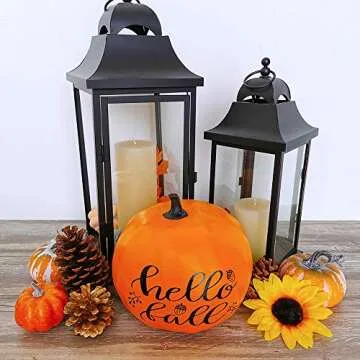 Winlyn 1Pcs 8" Large Hello Fall Orange Pumpkin, Black Lettering Orange Pumpkin Craft Pumpkin, Thanksgiving Pumpkin Decor, Fall Pumpkin Decor