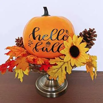 Winlyn 1Pcs 8" Large Hello Fall Orange Pumpkin, Black Lettering Orange Pumpkin Craft Pumpkin, Thanksgiving Pumpkin Decor, Fall Pumpkin Decor