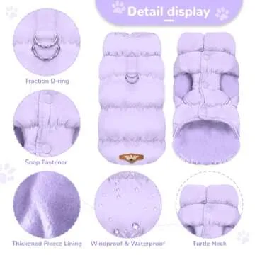 ABRRLO Winter Warm Dog Jacket for Small Medium Dogs Cat Cold Weather Coats with Harness Paded Dog Fleece Vest Waterproof Windproof Dog Snow Jacket Pet Puppy Clothes（Purple,XS）