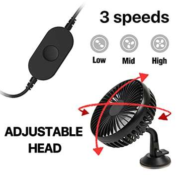 KMMOTORS Cooling Fan for vehicle, Baby, Pet, Car Seat, Rear Seat, Headrest Window fan, USB Plug for ...
