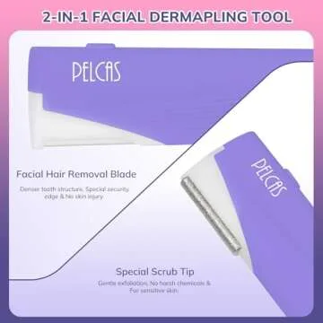 PELCAS Electric Dermaplaning Tool with LED Light, Mini Face Dermaplaning Razor, Painless 3 Speeds Facial Peach Fuzz, Exfoliation & Hair Removal System for Women At Home with 6 Blades BV18-712 Purple