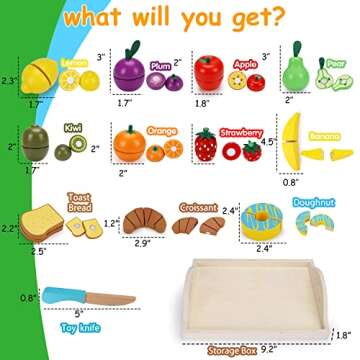 Wooden Pretend Play Food Sets Cutting Toys for Kids Kitchen Accessories Playset Montessori Toys with...