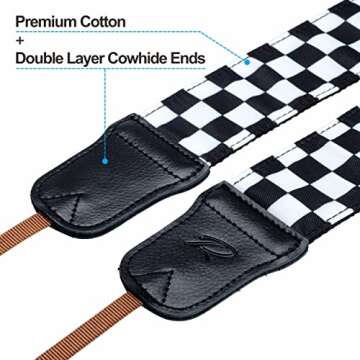 Padwa Lifestyle Black and White Plaid Camera Strap - 2" Wide Double Layer Cowhide Head,Cotton Camera...