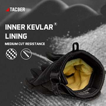 TAC9ER Kevlar Lined Gloves - Full Hand Protection Black Gloves, Cut and Temperature Resistant, Motor...