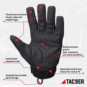 TAC9ER Kevlar Lined Gloves - Full Hand Protection Black Gloves, Cut and Temperature Resistant, Motorcycle Gloves, Touchscreen Friendly, Paintball and Airsoft Gloves for Men and Women