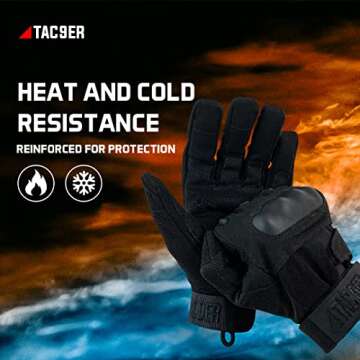 TAC9ER Kevlar Lined Gloves - Full Hand Protection Black Gloves, Cut and Temperature Resistant, Motorcycle Gloves, Touchscreen Friendly, Paintball and Airsoft Gloves for Men and Women
