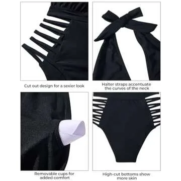 Aqua Eve Women Sexy One Piece Swimsuits Halter Plunge V Neck Cutout Bathing Suits Black Medium