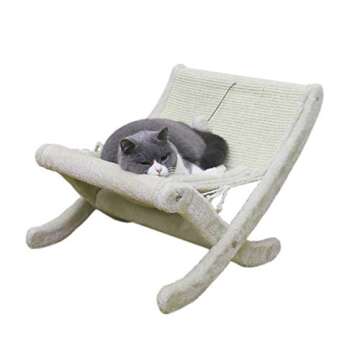 LUCKITTY Large Cat Hammock Sturdy Chair Cat Bed with Scratching Pad and Hang Ball Toys, Hanging Soft...