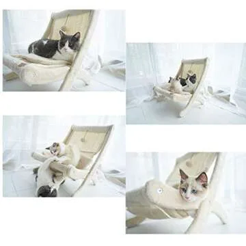 LUCKITTY Large Cat Hammock Sturdy Chair Cat Bed with Scratching Pad and Hang Ball Toys, Hanging Soft Pet Bed for Kitten Ferret Pubby,Self Warming Cat Bed Cushion