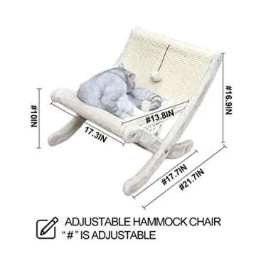 LUCKITTY Large Cat Hammock Sturdy Chair Cat Bed with Scratching Pad and Hang Ball Toys, Hanging Soft Pet Bed for Kitten Ferret Pubby,Self Warming Cat Bed Cushion