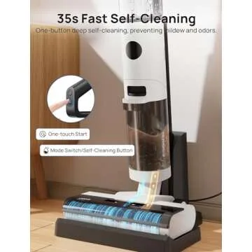 JONR ED12 Cordless Wet Dry Vacuum Cleaner, Electric Vacuum Brooms & Mops for Hardwood Floors, Self Cleaning& Enhanced Edge Cleaning Mopping Machine, Great for Sticky Messes and Pet Hair, White&black