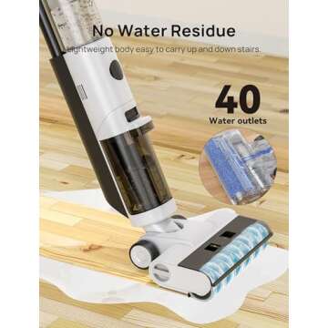 JONR ED12 Cordless Wet Dry Vacuum Cleaner, Electric Vacuum Brooms & Mops for Hardwood Floors, Self Cleaning& Enhanced Edge Cleaning Mopping Machine, Great for Sticky Messes and Pet Hair, White&black