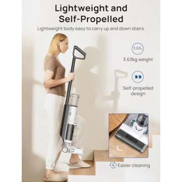 JONR ED12 Cordless Wet Dry Vacuum Cleaner, Electric Vacuum Brooms & Mops for Hardwood Floors, Self Cleaning& Enhanced Edge Cleaning Mopping Machine, Great for Sticky Messes and Pet Hair, White&black