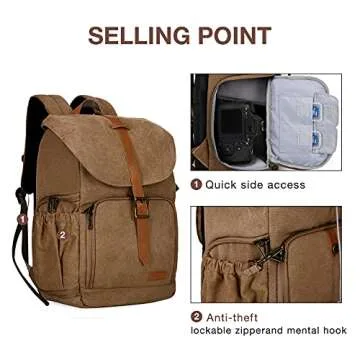 BAGSMART Camera Backpack, DSLR Camera Bag Backpacks for Photographers, Waterproof Anti-Theft Photography Backpack with 15 Inch Laptop Compartment, Khaki