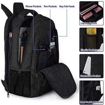 MATEIN Extra Large Backpack, 17 Inch Travel Laptop Backpack with USB Charging Port, Anti Theft TSA Friendly Business Work College Computer Backpack for Men Women, Black