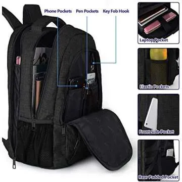 MATEIN Extra Large Backpack, 17 Inch Travel Laptop Backpack with USB Charging Port, Anti Theft TSA Friendly Business Work College Computer Backpack for Men Women, Black