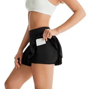 Yknktstc Women Tennis Skirt with Pocket Pleated Golf Skort Active Workout Running Athletic Shorts Small Black