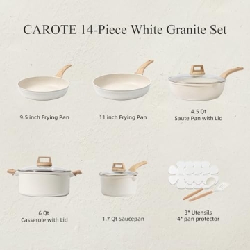 CAROTE Nonstick Cookware Set 14 Pcs with Utensils