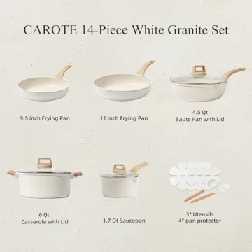CAROTE Nonstick Cookware Set 14 Pcs with Utensils