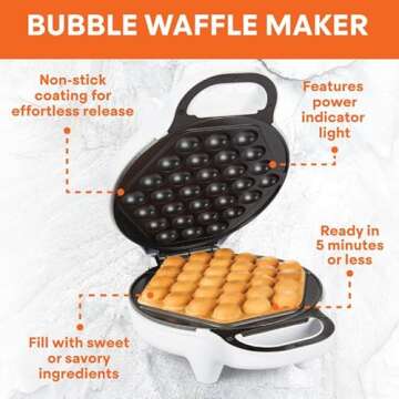MasterChef Bubble Waffle Maker - Electric Non stick Hong Kong Egg Waffler Iron Griddle w FREE Recipe...