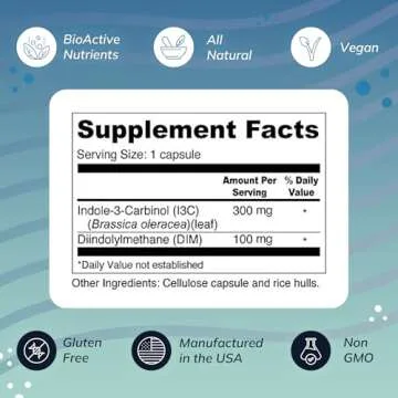 Wellness Resources I3C + DIM for Healthy Estrogen Metabolism, Detoxification (60 Capsules) - 300mg I3C + 100mg DIM - Vegan, Gluten-Free