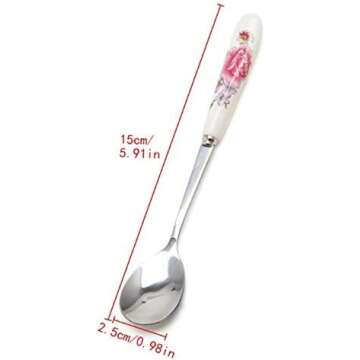 Aiptosy 6 Pack Stainless Steel Coffee Spoon Ceramic Handle Teaspoon Sugar Spoon Ice Cream Desert Spo...