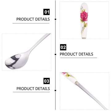 Aiptosy 6 Pack Stainless Steel Coffee Spoon Ceramic Handle Teaspoon Sugar Spoon Ice Cream Desert Spoon Stirring Soup tableware