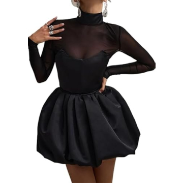 Elegant Black Mesh Mini Dress - Slim Fit, Long Sleeve & See-Through