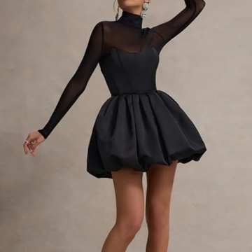 Black Mesh Mini Dress Long Sleeve Slim Fit See-Through