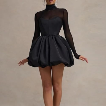 Black Mesh Mini Dress Long Sleeve Slim Fit See-Through