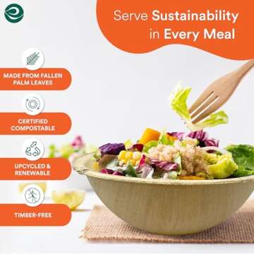 ECO SOUL Palm Leaf Bowl 20 pc, Small 6" (16 Oz) | Round Like Bamboo Bowls, Compostable, Biodegradabl...