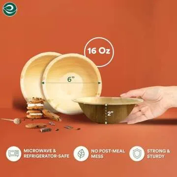 Eco-Friendly Palm Leaf Bowls - 20 Pack, 6" Disposable Set