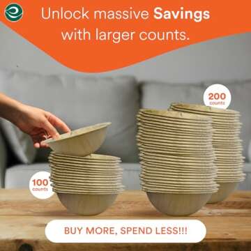 Eco-Friendly Palm Leaf Bowls - 20 Pack, 6" Disposable Set