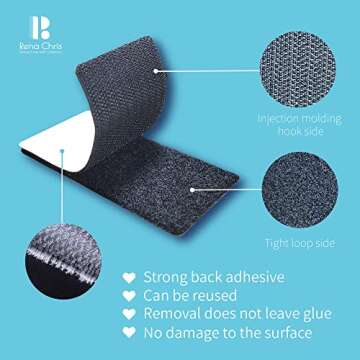 Rena Chris 2x6 Inch Hook and Loop Strips with Adhesive 16 Sets- Double-Sided Interlocking Strong Bac...