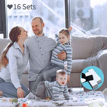 Rena Chris 2x6 Inch Hook and Loop Strips with Adhesive 16 Sets- Double-Sided Interlocking Strong Back Adhesive Fasten Mounting Tape for Couch Cushions, Suitable for School Classroom,Office,Home,Black