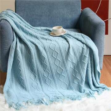 Tititex Decorative Soft Throw Blanket,Boho Textured Blanket with Fringe Tassel, Knitted Cozy Lightweight Blanket&Throw for Couch,Bed,Chair,Sofa, Living Room,Home Decor 50x60 Inch