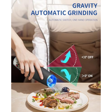 CIRCLE JOY Gravity Electric Salt and Pepper Grinder Set - Automatic with LED Light, Rechargeable, Ad...