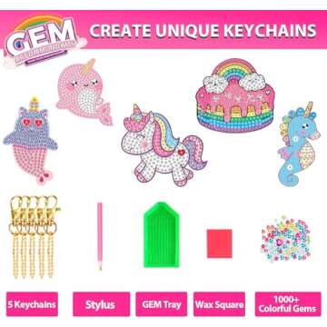 Arts and Crafts for Kids Ages 8-12 - 5D Gem Art Painting Kits for Kids - Create Your Own Gem Keychains by Number DIY Craft Gifts for Girls Boys Ages 6-8 8-10 10-12