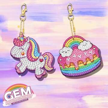 Arts and Crafts for Kids Ages 8-12 - 5D Gem Art Painting Kits for Kids - Create Your Own Gem Keychains by Number DIY Craft Gifts for Girls Boys Ages 6-8 8-10 10-12