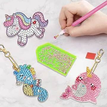 Arts and Crafts for Kids Ages 8-12 - 5D Gem Art Painting Kits for Kids - Create Your Own Gem Keychains by Number DIY Craft Gifts for Girls Boys Ages 6-8 8-10 10-12